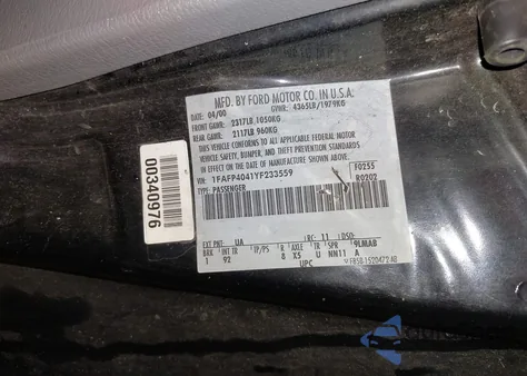 2000 Ford Mustang from USA, damaged, VIN 1FAFP4041YF233559